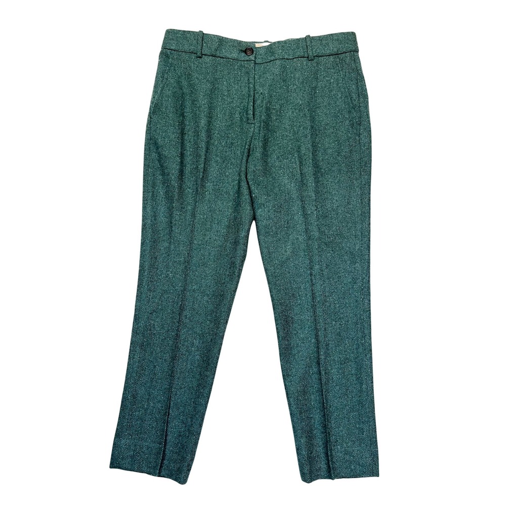 J. Crew Green Tweed Wool Silk Blend Dark Academia Professional Trousers Size 10